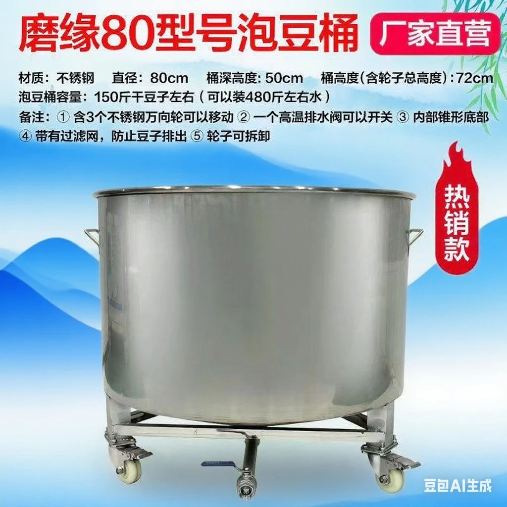 高端泡豆桶泡米桶豆腐设备不锈钢带轮子大容量商用双耳桶加厚