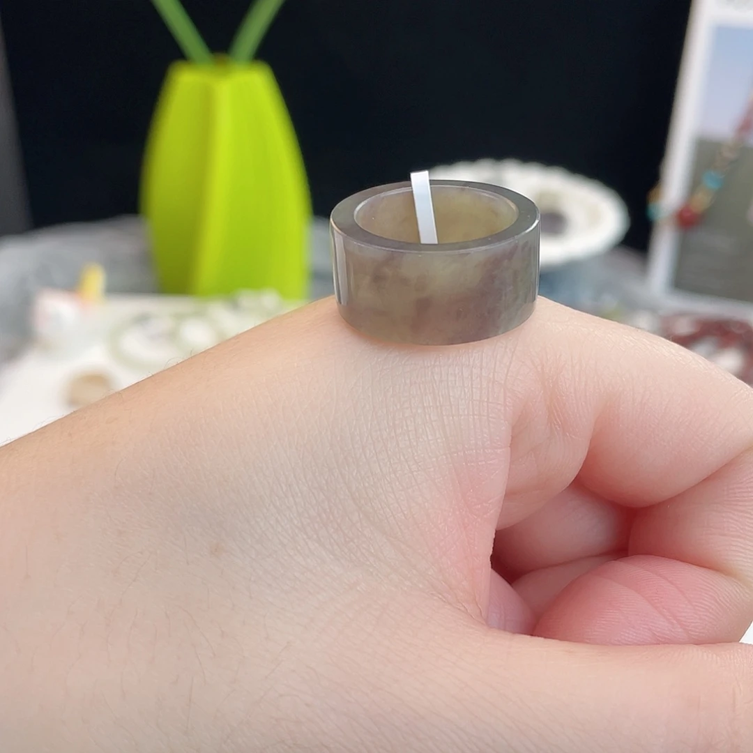 和田玉未镶嵌戒指U13紫飘花直切17.1不退换