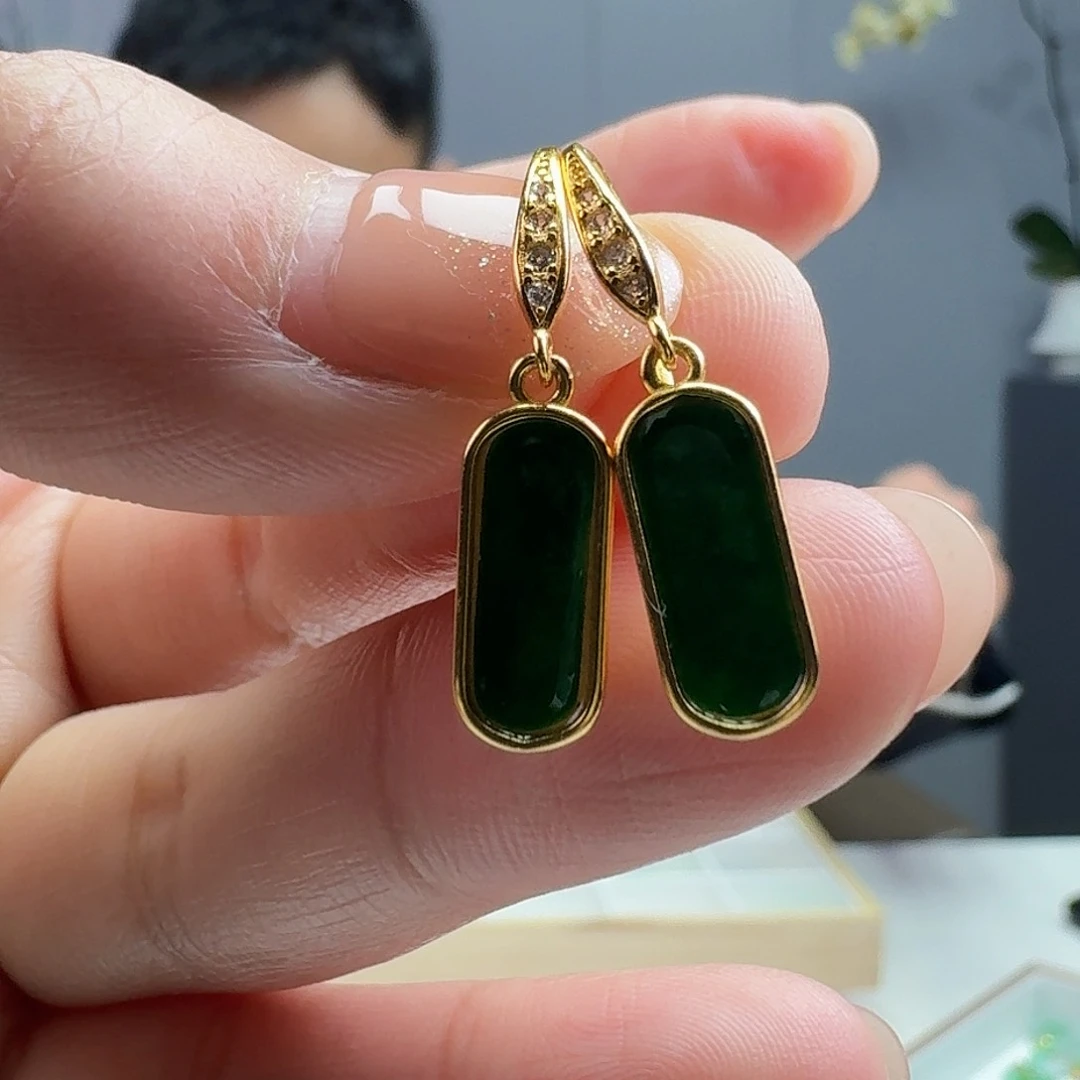 翡翠耳饰银S925镶嵌天然