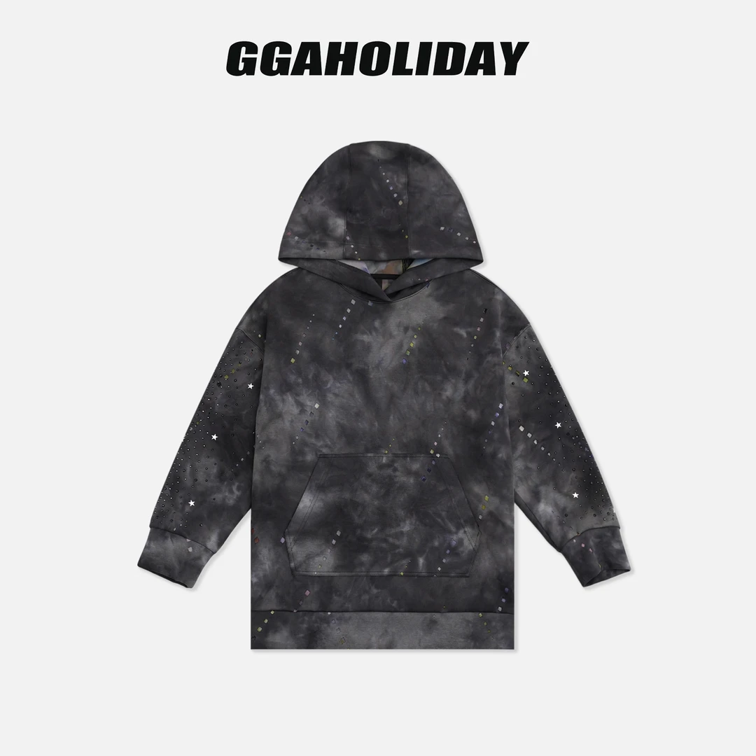 GGAHOLIDAY秋冬新款宽松时尚休闲潮流百搭显瘦扎染磨破卫衣154026