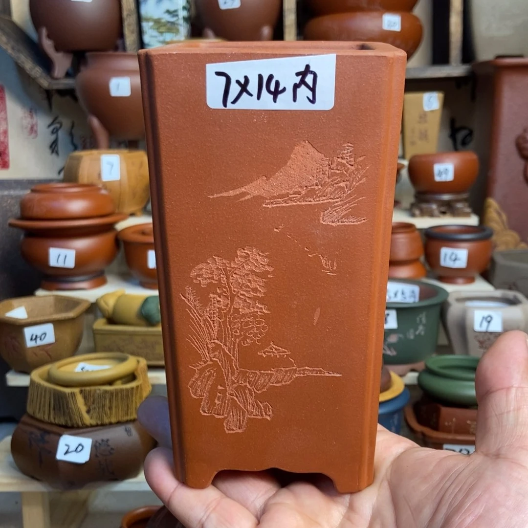 紫砂花盆孙伟，带手工刻绘！内口经尺寸