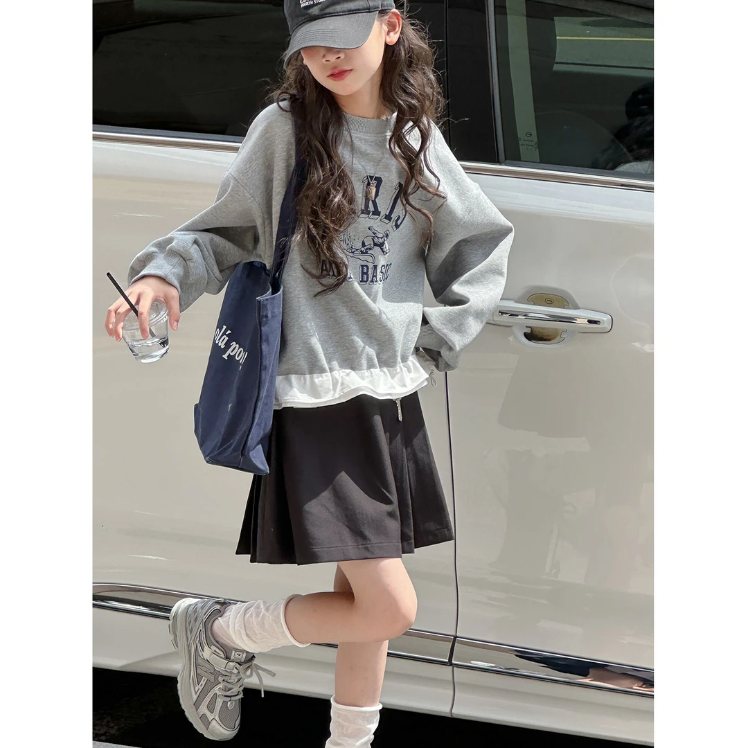 K29558孙小美木耳边女童卫衣秋装儿童上衣2025新款春秋女大童衣服