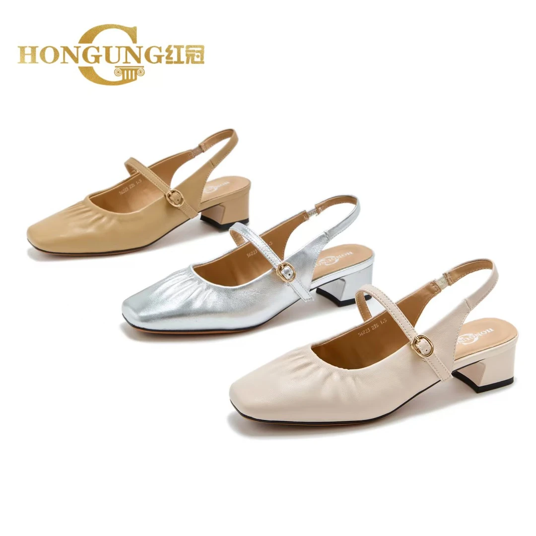 红冠～新款4公分法式仙女风粗跟方头鞋56223一字带玛丽珍鞋