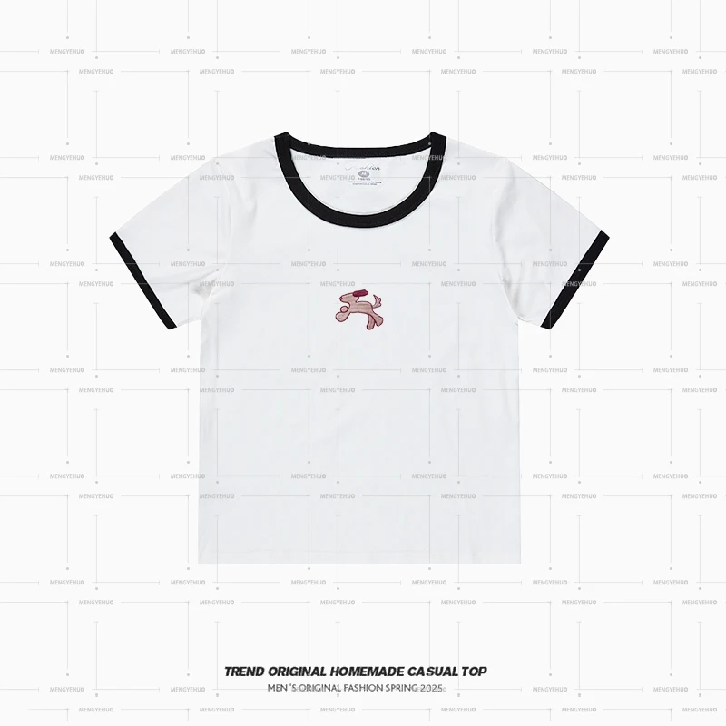 【T恤系列】奔跑小狗 撞领短袖舒适遮肉显瘦版型简单又大方小众