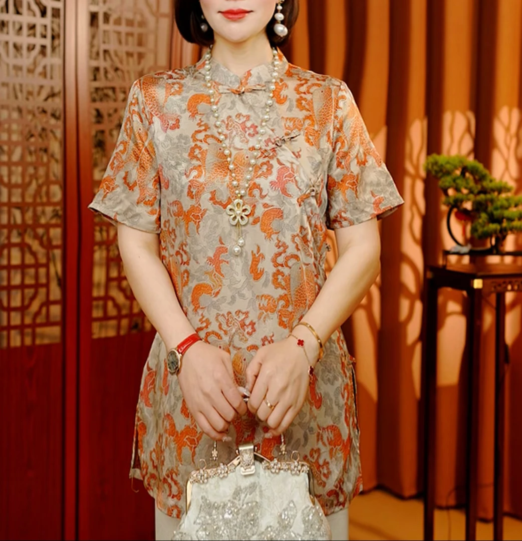 双锦鲤  2025新款春夏季中国风短袖T恤修身显瘦减龄气质款