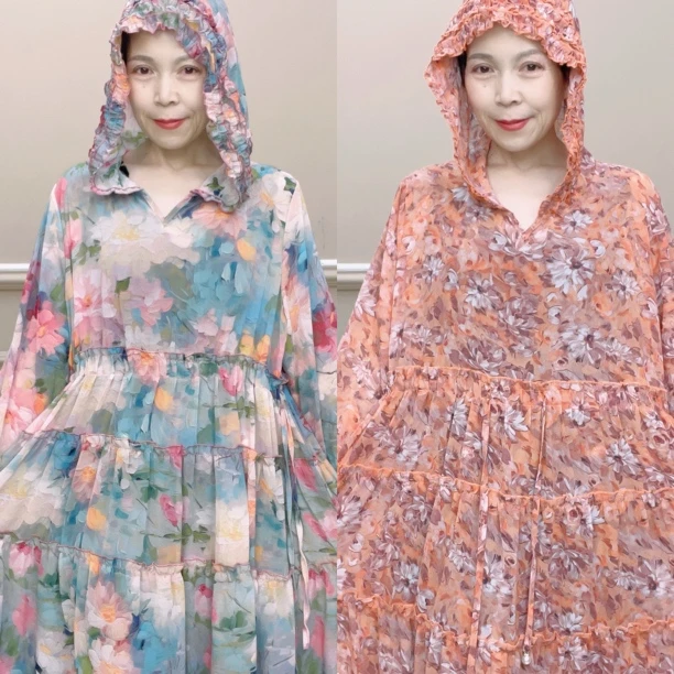 连帽连衣裙大码碎花显瘦长袖时尚夏季宽松印花休闲百搭女士遮肚