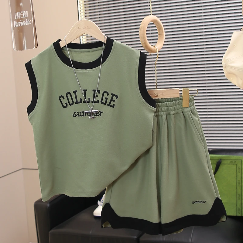 儿童坎肩男童无袖套装2025新款男孩夏季薄款宽松两件套百搭帅气潮