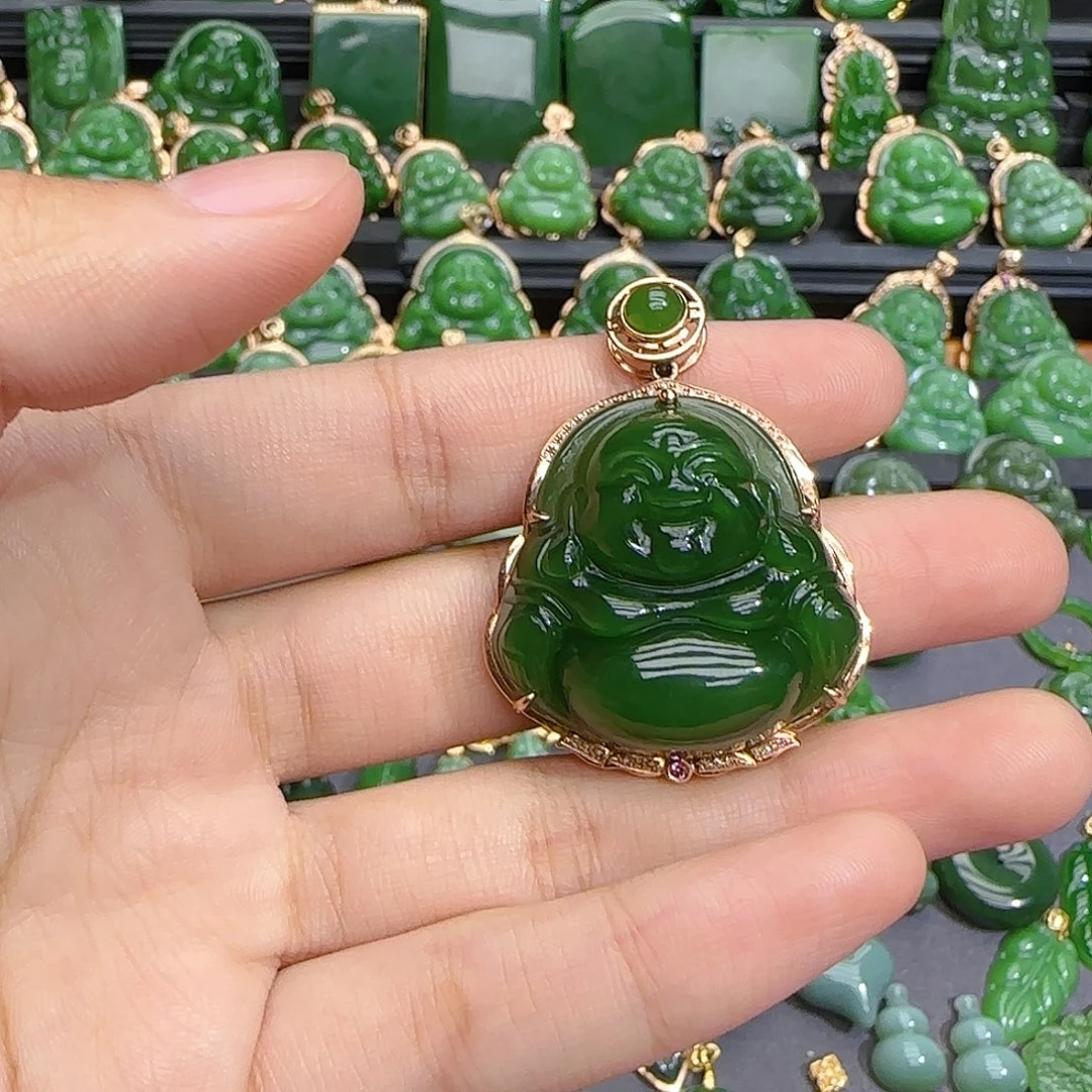 和田玉（碧玉）18K金镶嵌颈饰