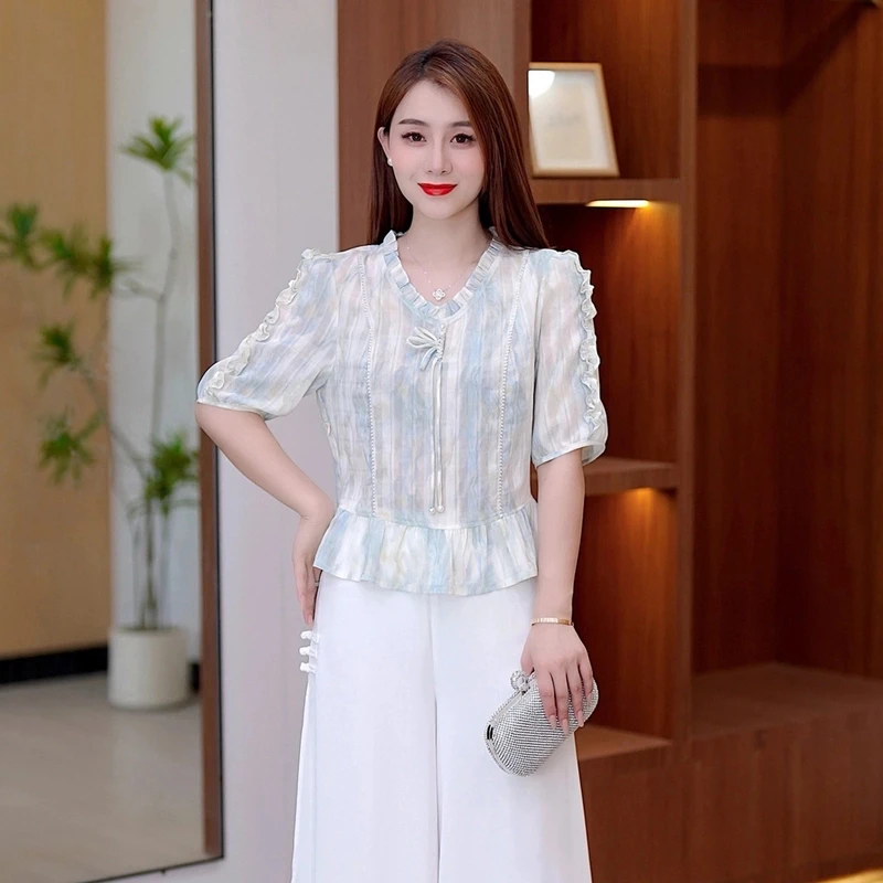 春夏显瘦民族风七分袖衬衫新款新中式收腰气质洋气设计感上衣