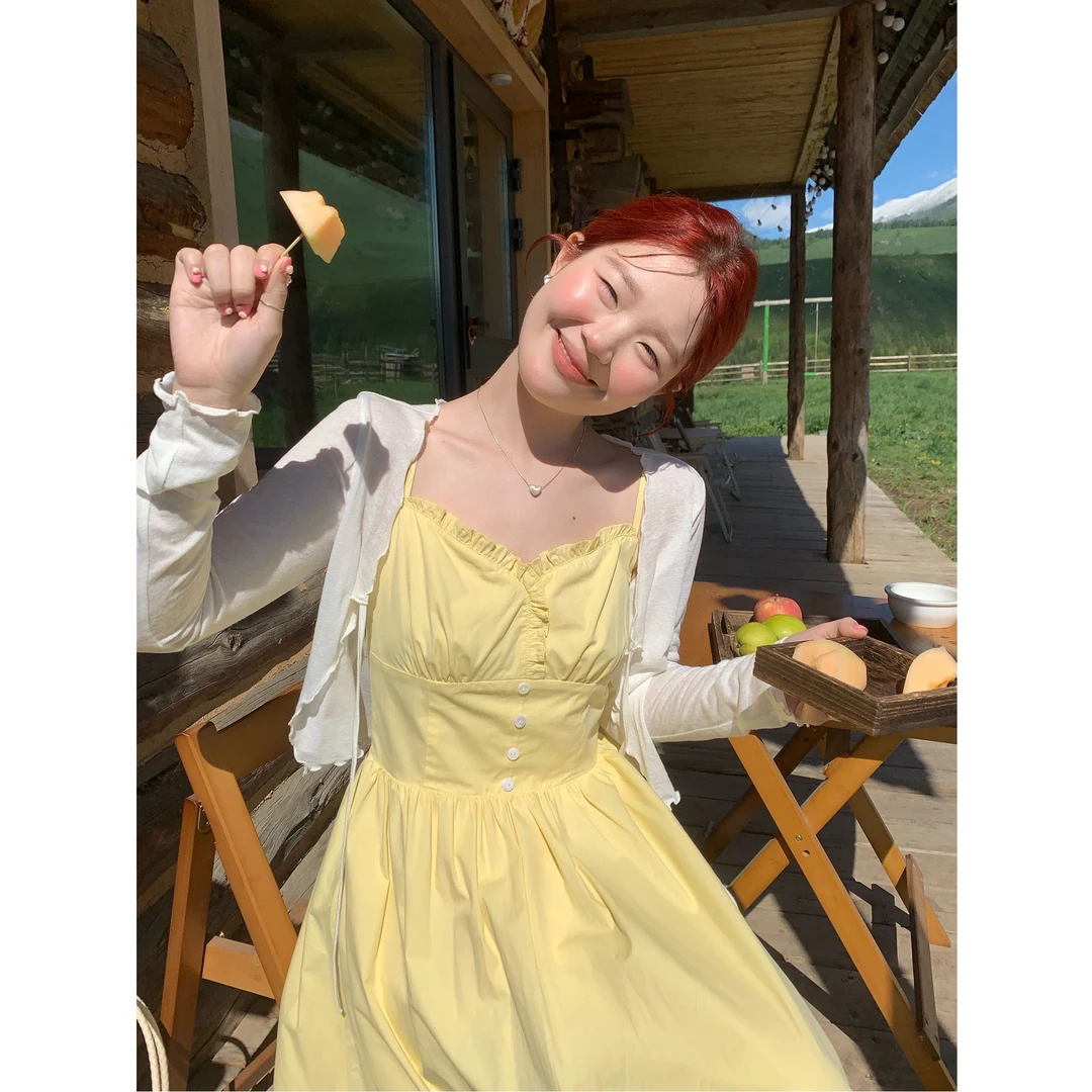 火火火【柠夏】韩系花边v领吊带连衣裙L34732HH52