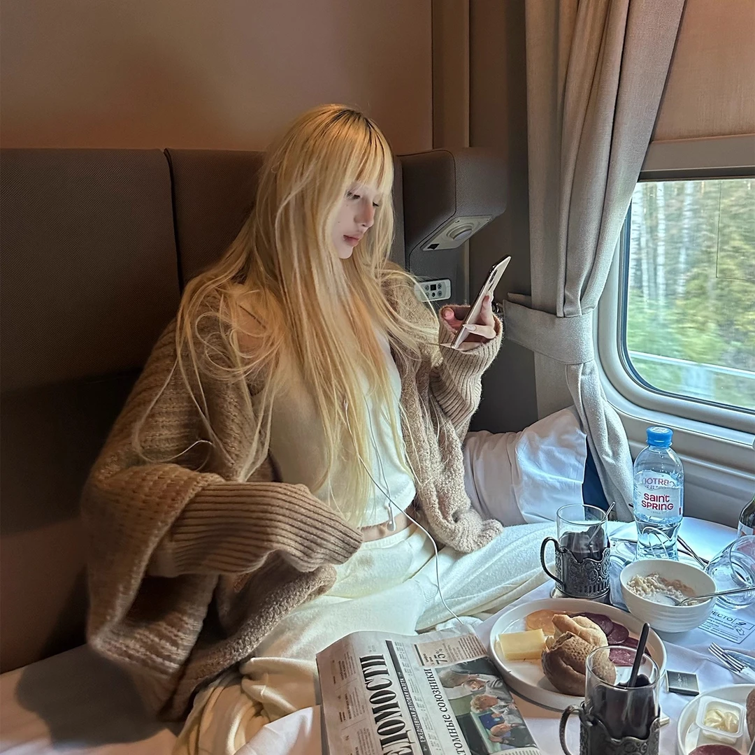 Rase le sol‘Twilight Dusk’卡其色毛衣开衫宽松慵懒风长款外套