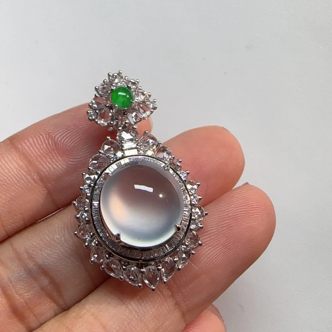 翡翠18K金镶嵌吊坠(不含链)蛋面
