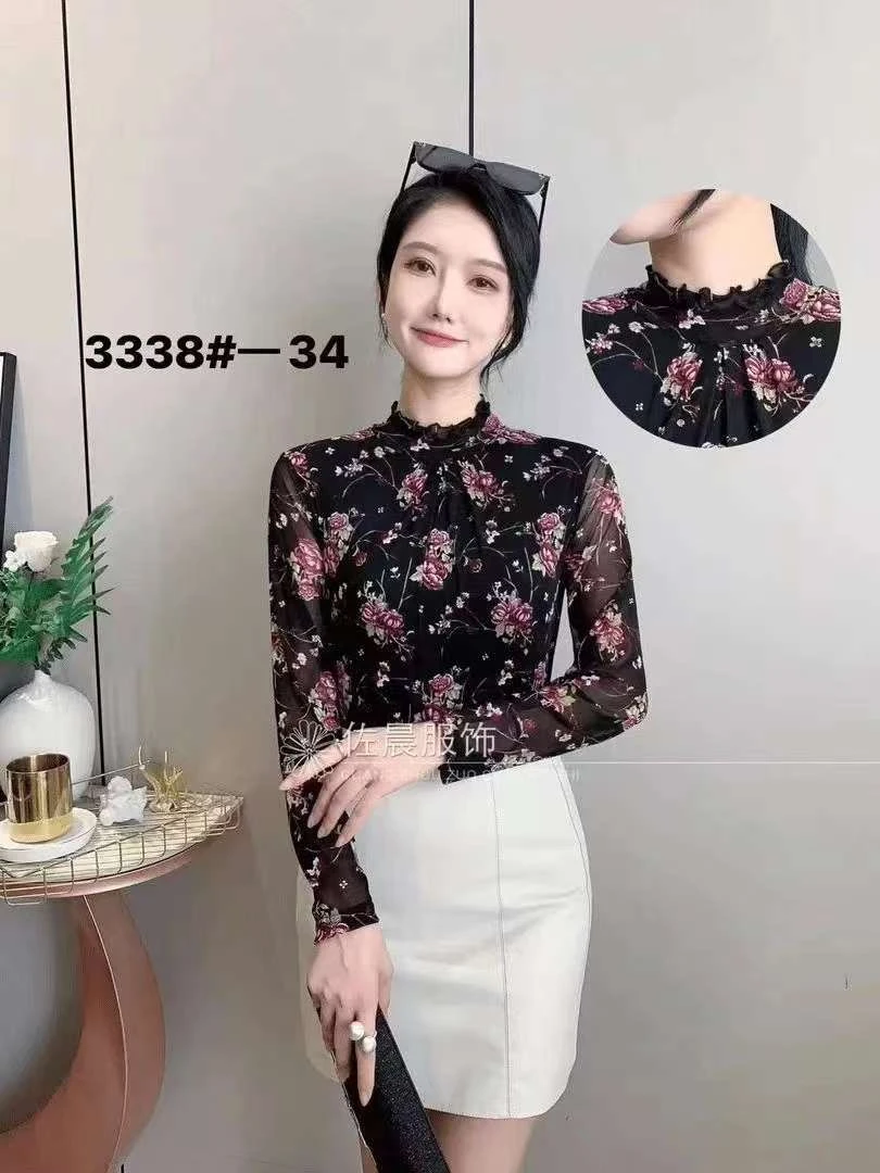 3338女士秋季新款长袖中领纱衣