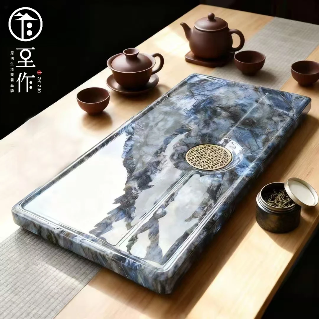 家用大理石奢石茶盘台客厅现代泡茶高档高端岩板茶具套装托盘石材