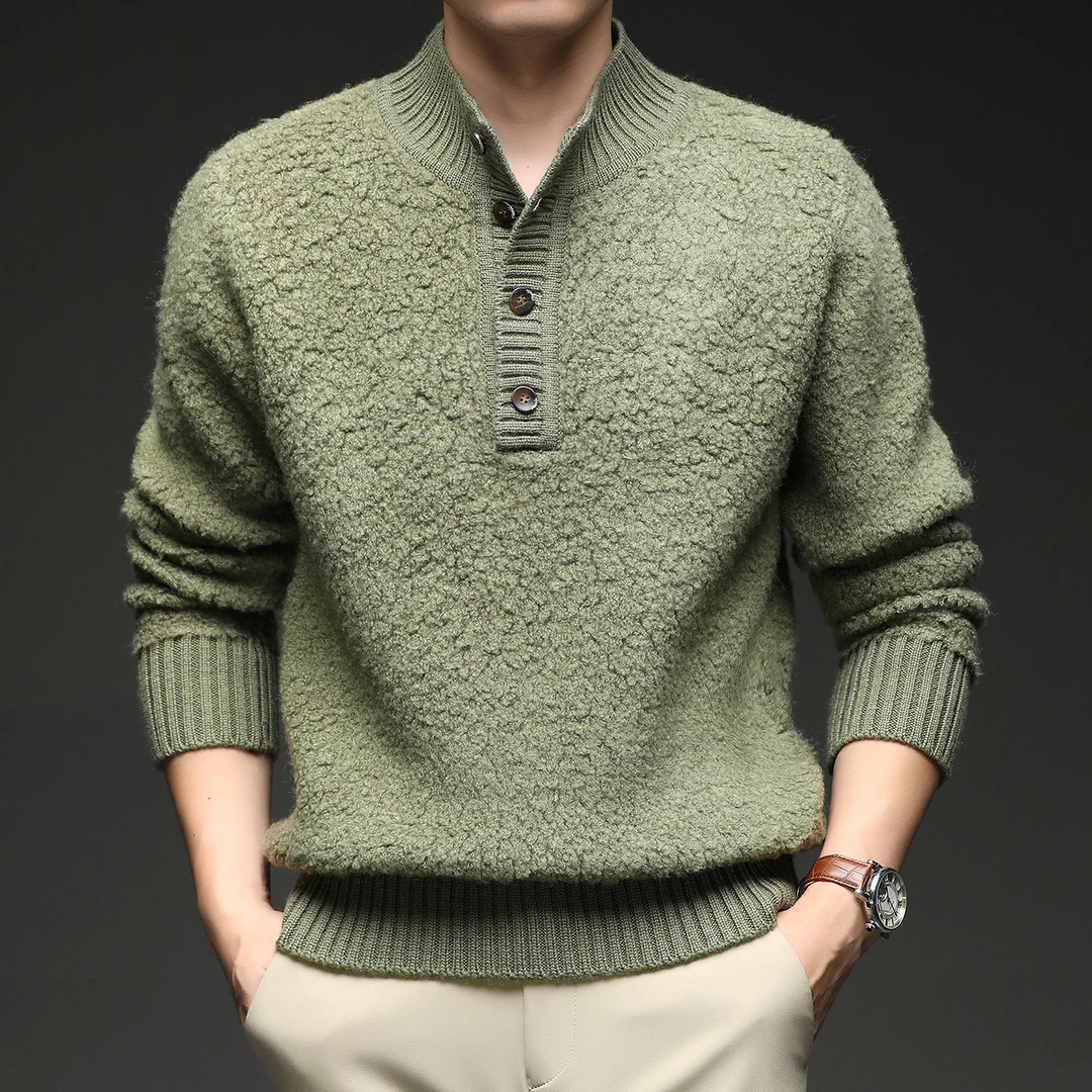 2025新款纯羊毛衫男士复古毛衣秋冬季立领韩版潮流保暖打底针织衫