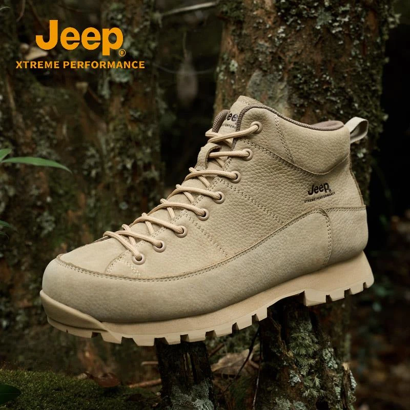 Jeep真皮男鞋头层牛皮高帮马丁靴男英伦风男士时装靴户外登山鞋女