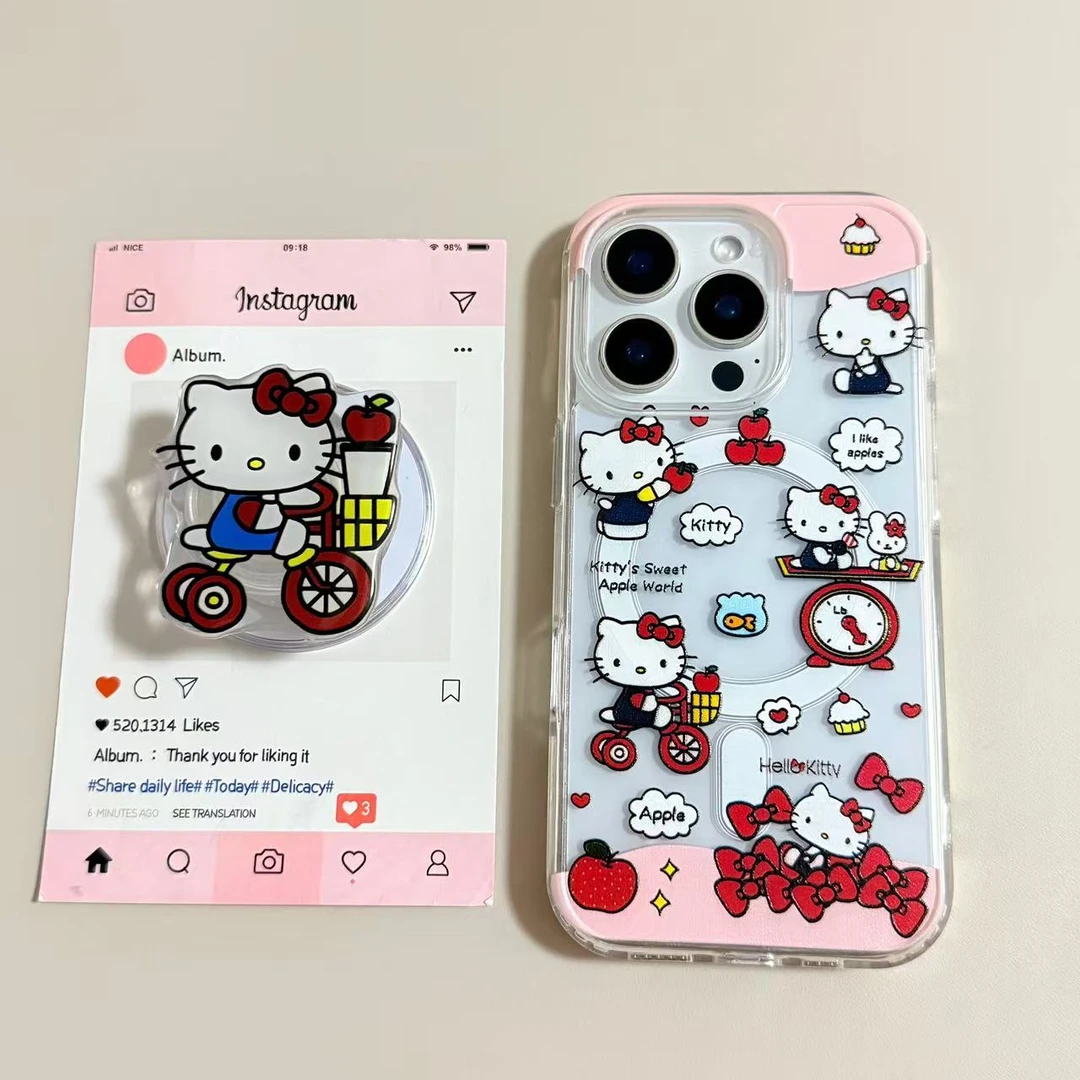 【亚克力磁吸】骑车kitty猫支架透明手机壳适用苹果17Pro/16/15防摔