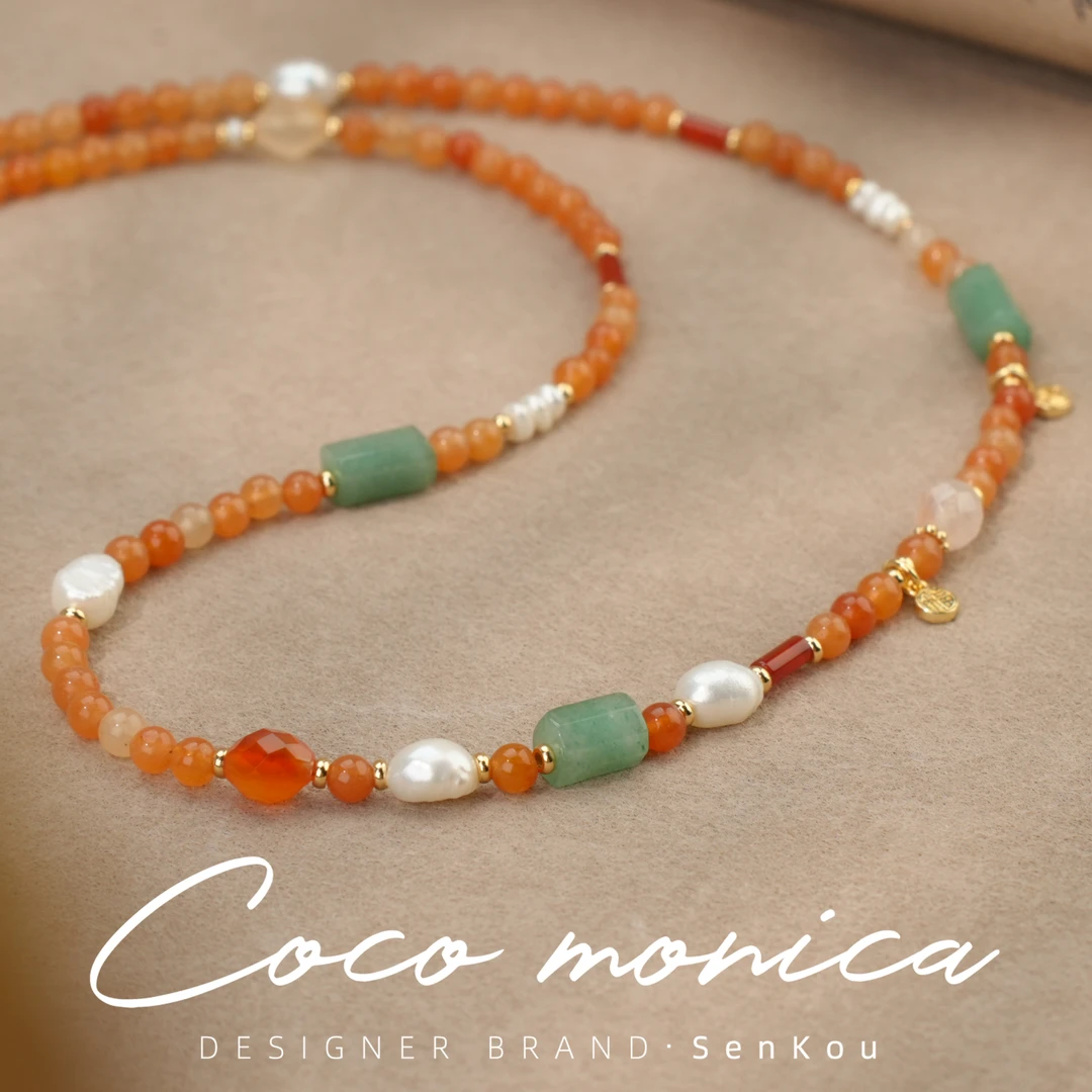 【小霞珠宝】 红东陵珍珠项链气质轻奢时尚设计师手作 AS223