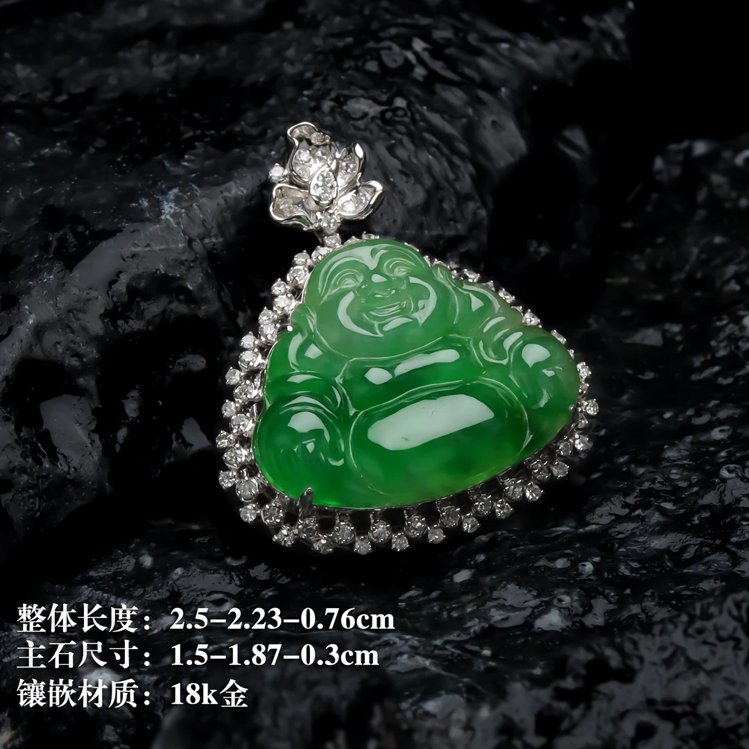 金马精选-天然缅甸a货18k金镶嵌精致时尚满绿佛公吊坠 14764款