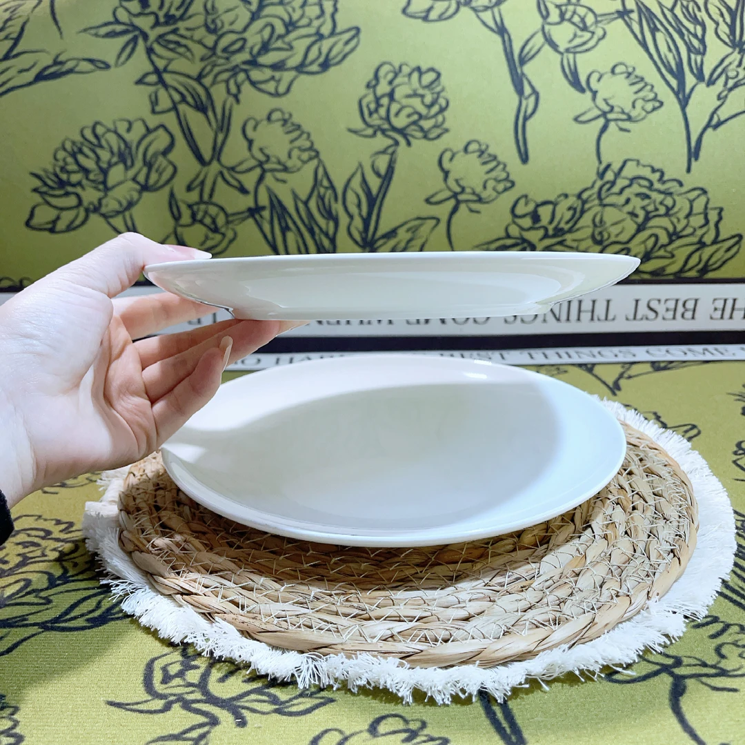 纯白骨质瓷八寸月光平盘直径20.5cm两个装 唐山工厂自产自销