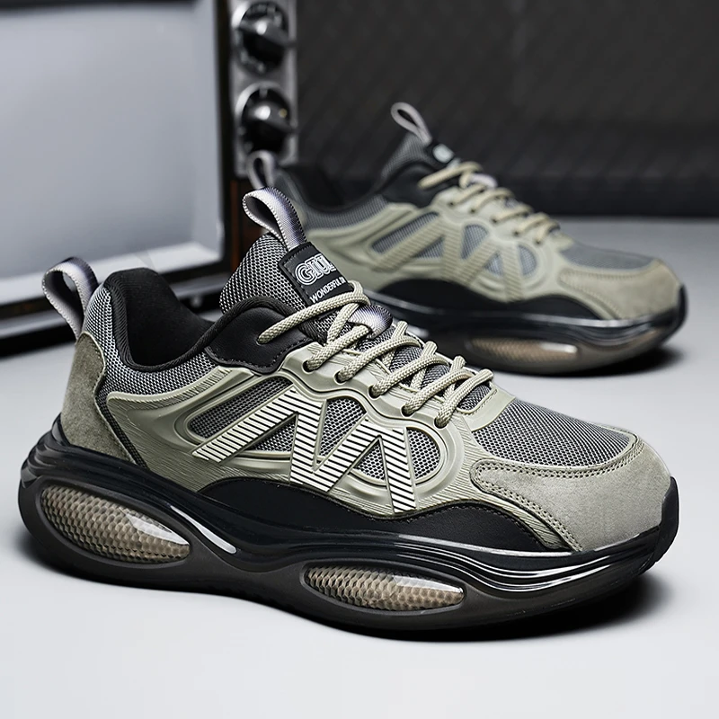 男鞋2025春季新款轻便减震户外厚底运动鞋男网面爆米花软底老爹鞋