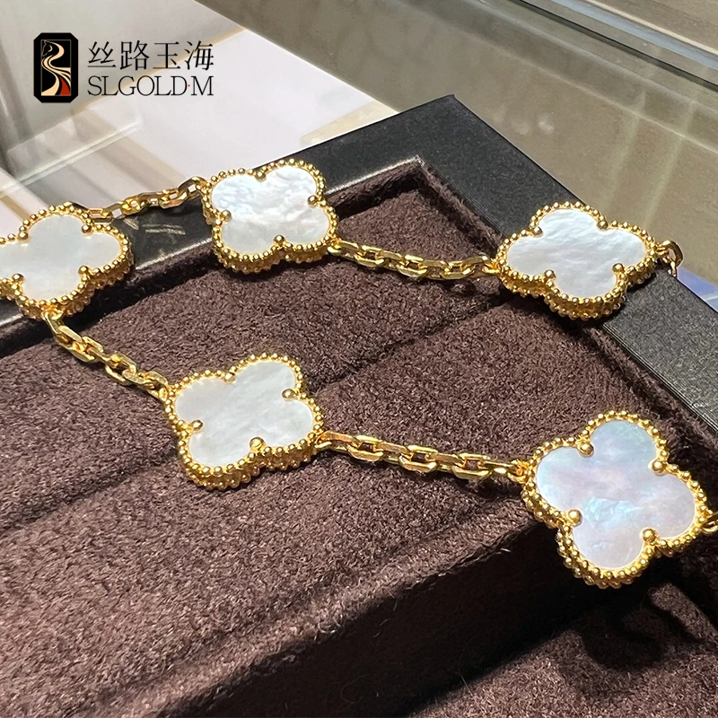 丝路玉海2025新款足金999白单花幸运草手链时尚气质款多退少补