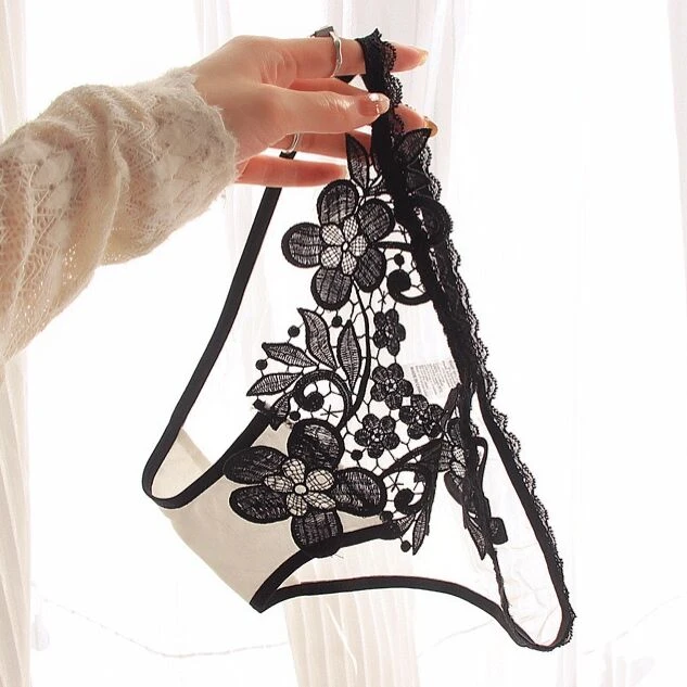 女三角内裤高开叉低腰纯色火辣辣妹性感网红夏季诱惑黑色细带透明