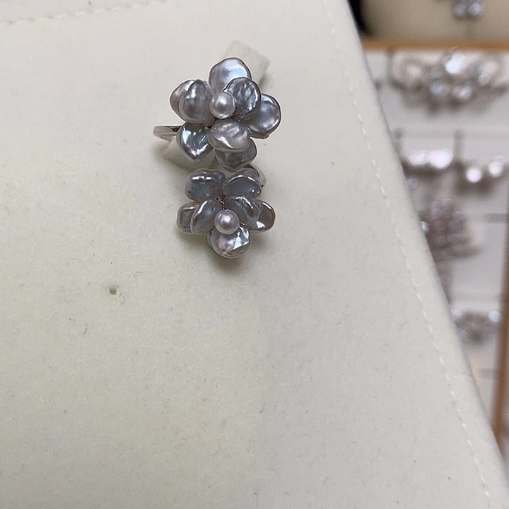 925银蓝血双花戒指