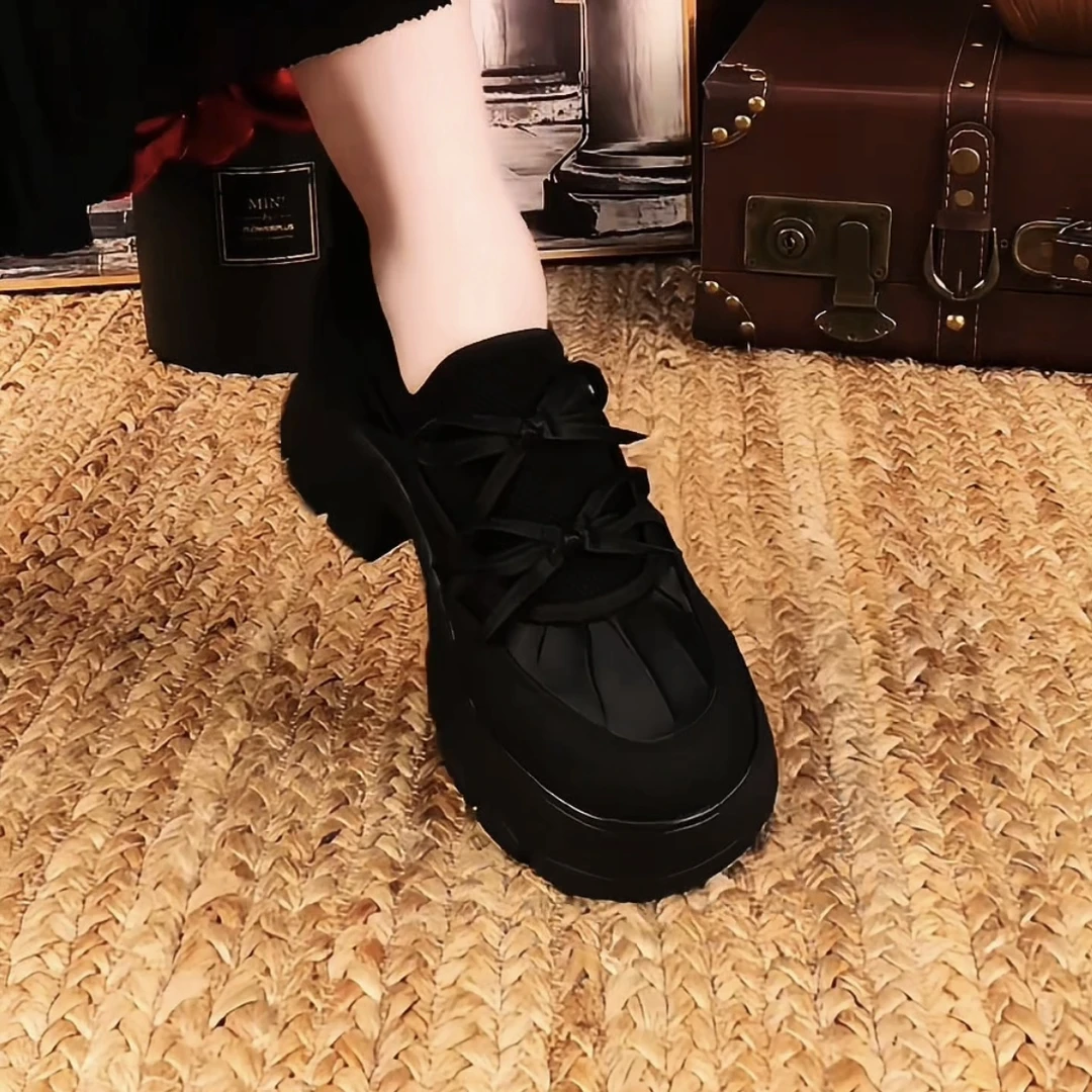 2025春秋新款复古风蝴蝶岛圆头厚底深口老爹鞋女休闲一脚蹬运动鞋