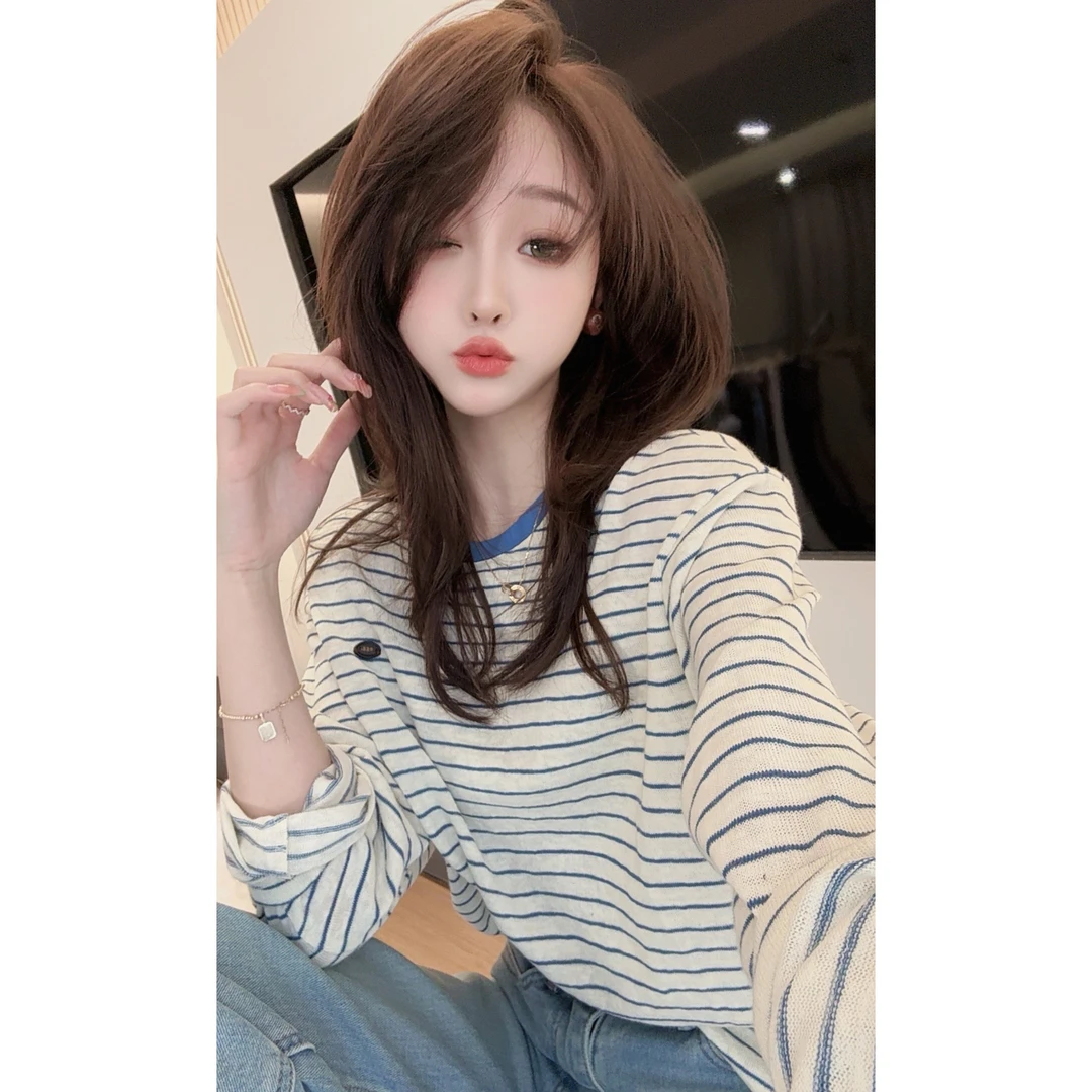 【CHEN】休闲减龄拼色条纹毛衣慵懒宽松长袖针织衫25021606