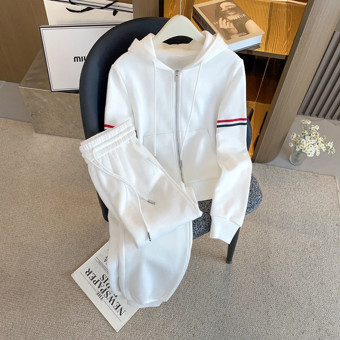 潮牌连帽开衫上衣直筒裤针织休闲运动套装女DY9770