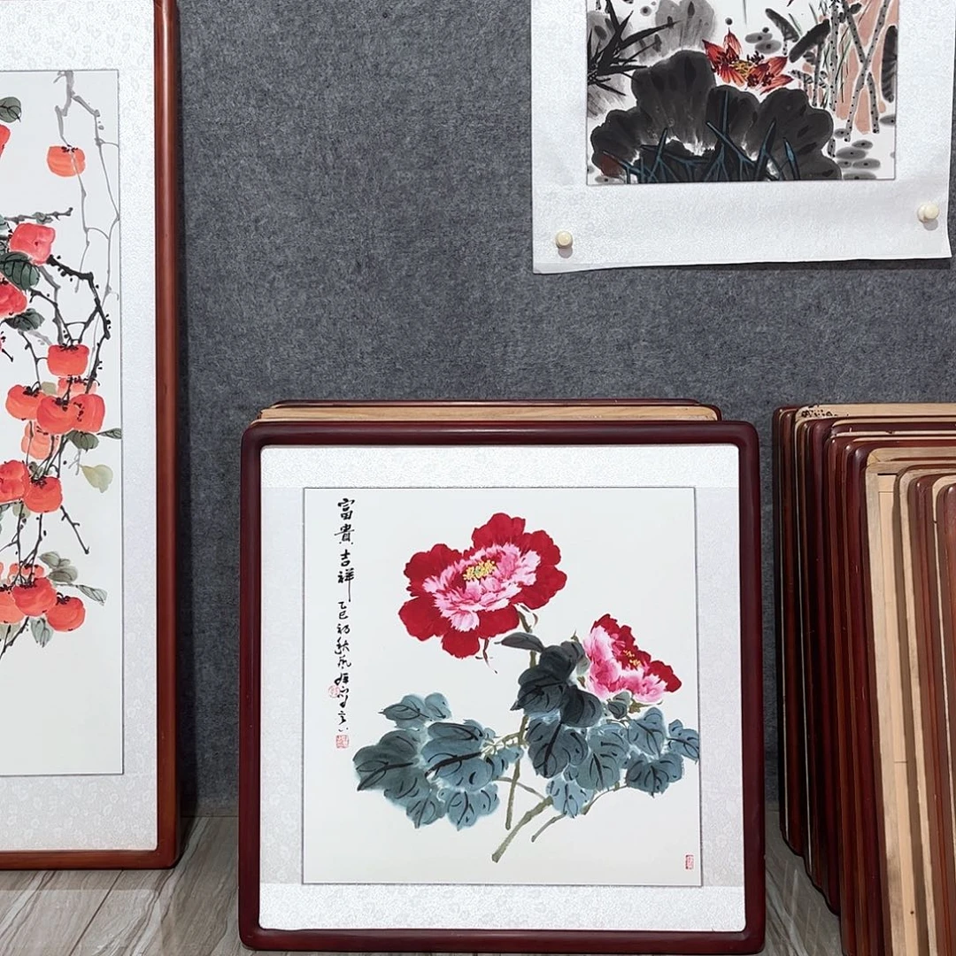 国***强国画书画作品带框63×63