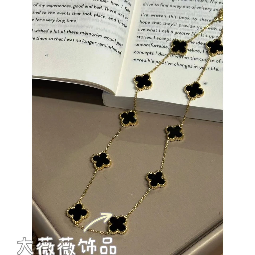 钛钢项链 黑色十个花花项链-4900