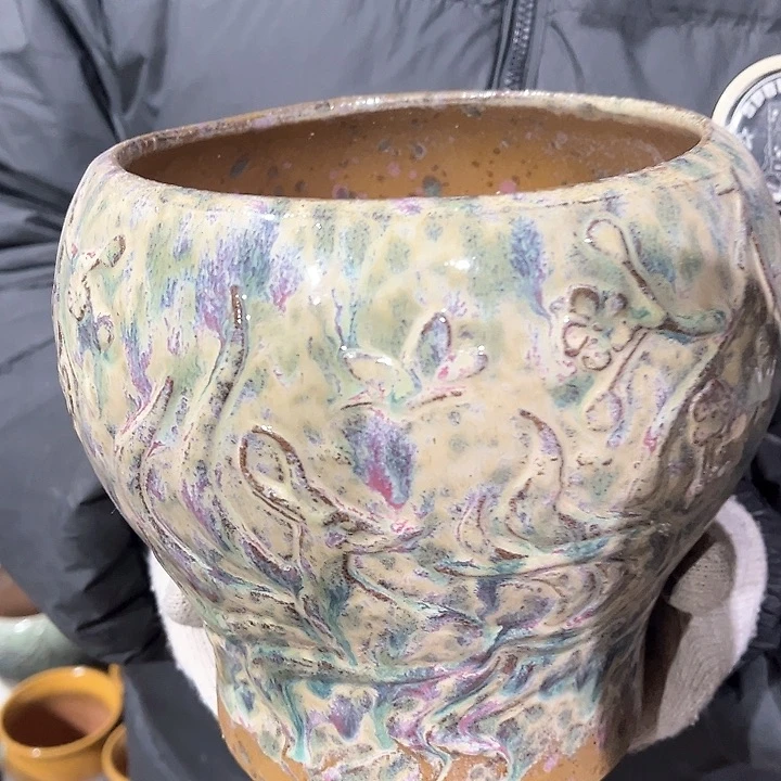 紫砂花盆瑕疵高19口16———-