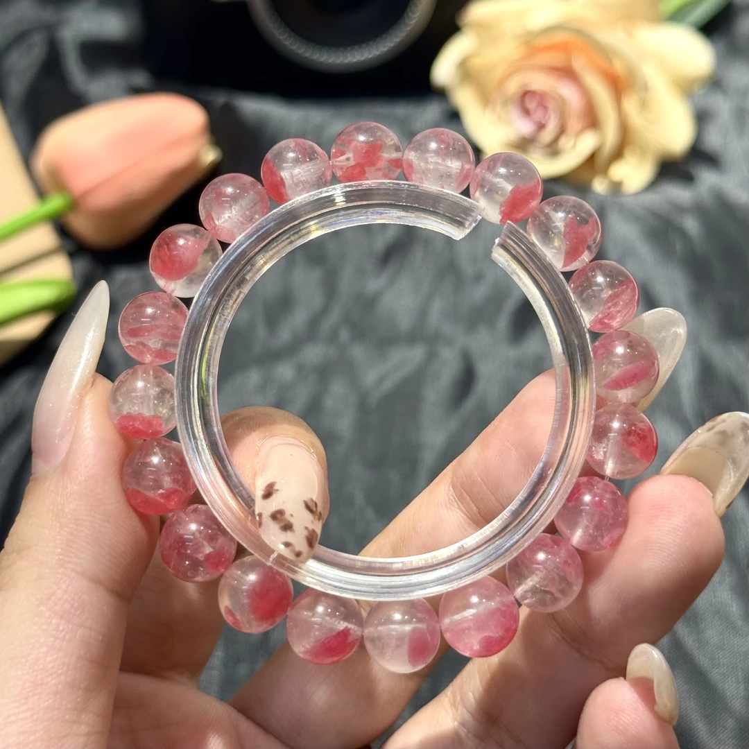 【樱花雨】樱花雨石英质玉玉化冰体蔷薇辉石手串 多样性发一A497