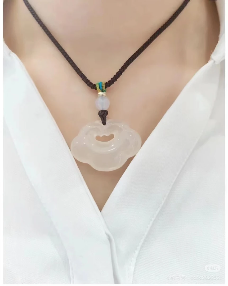 天然岫玉祥云锁如意锁吊坠古风项链,锁住幸福 平安岫玉吊坠送绳子