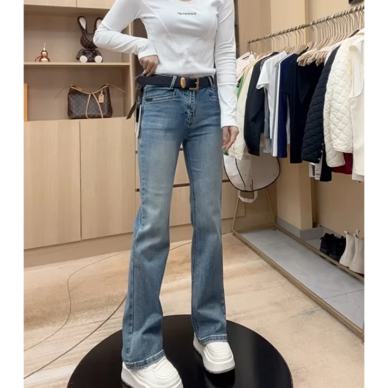 Aimeerosa/艾洛莎2025春新款时尚百搭牛仔裤高腰修身显瘦微喇裤女