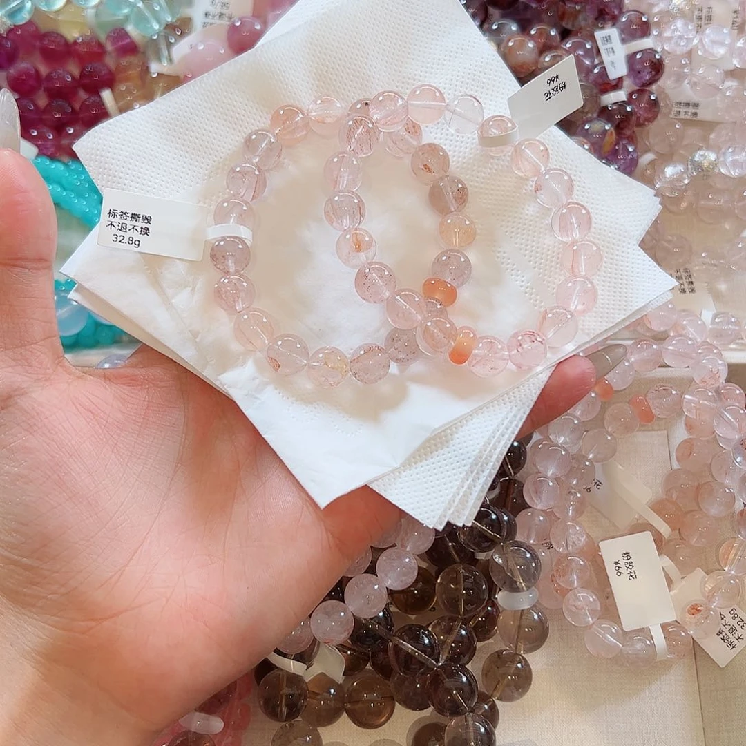 水晶手链未镶嵌粉胶花10m