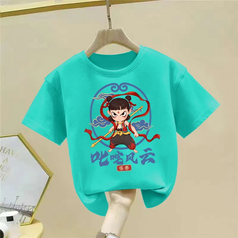 哪吒儿童夏季纯棉童装服装夏装女童短袖新款上衣圆领宽松卡通T恤