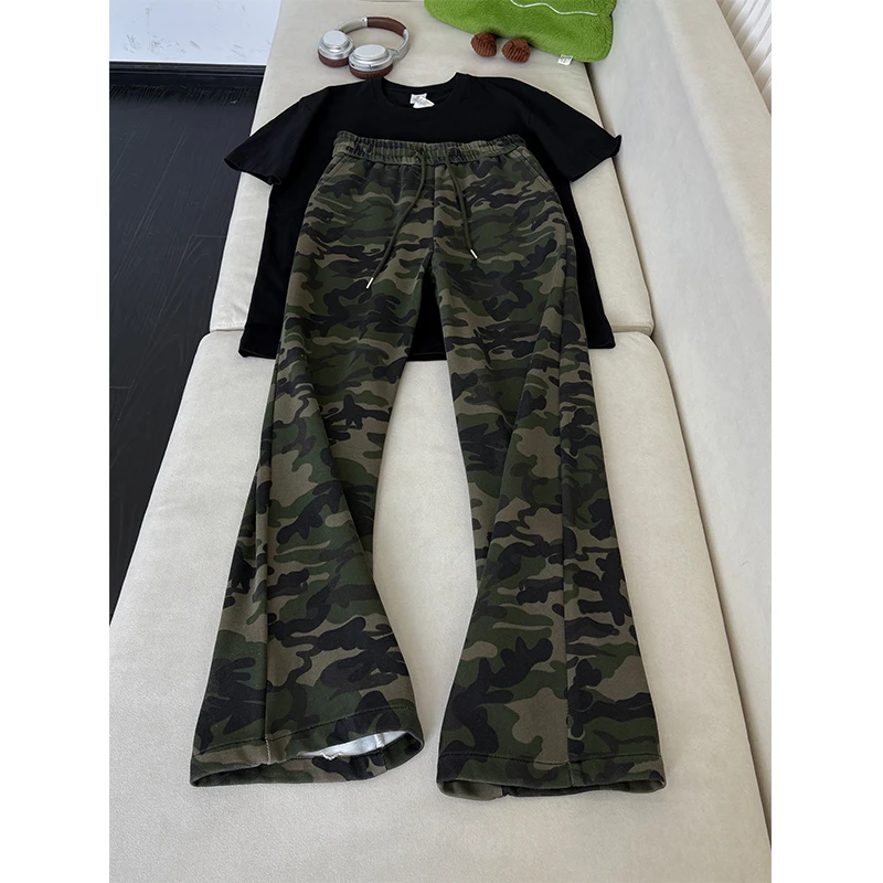 美式复古迷彩卫裤男秋季潮牌重磅运动裤子cleanfit垂感直筒休闲裤