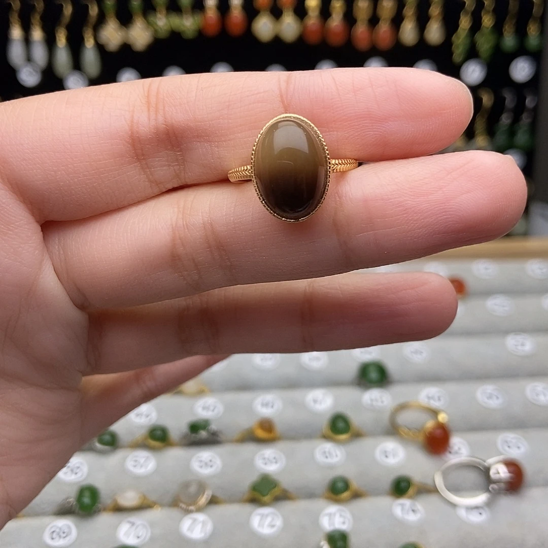 和田玉银S925镀金镶嵌耳饰