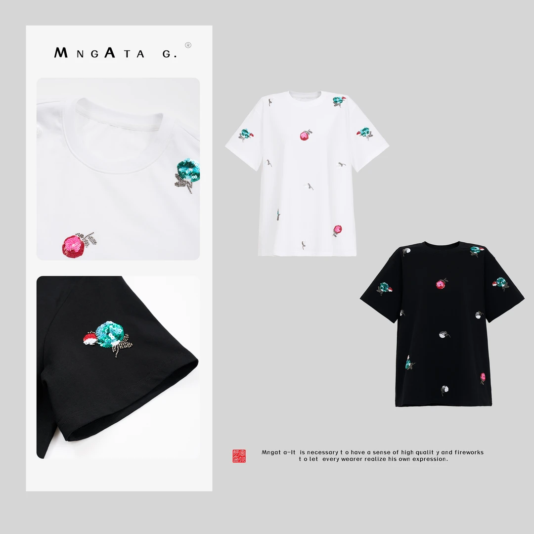 MNGATA G.宫小妍【海棠之恋】早秋纯棉亮片新中式国风上衣X280620