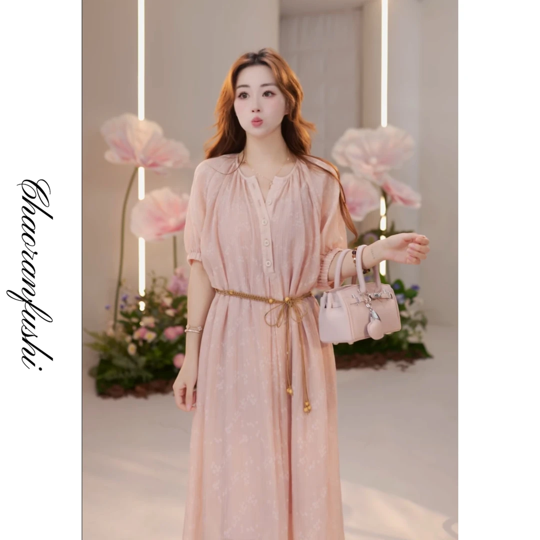 【超然定制】2025夏季新款轻奢时尚法式收腰连衣裙