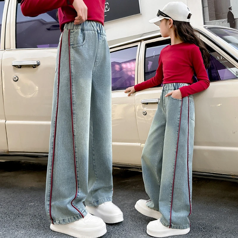 女童牛仔裤阔腿裤春秋季新款2025爆款洋气中大儿童装宽松直筒长裤