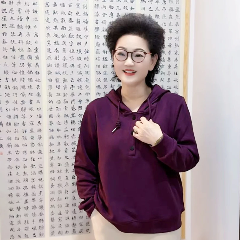 唐姐优选2025纯色抽绳卫衣长袖女秋连帽百搭秋季宽松上衣dn009