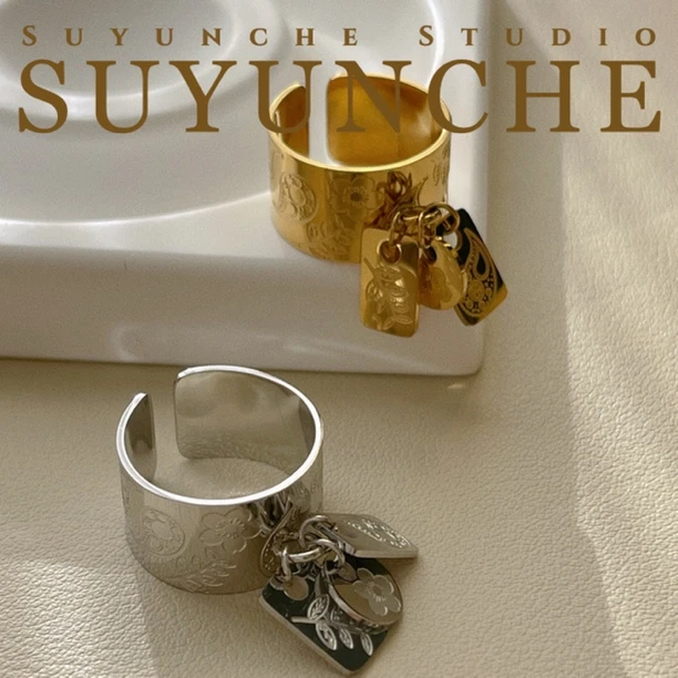 钛钢戒指 Suyunche2854复古流苏吊坠别致戒指