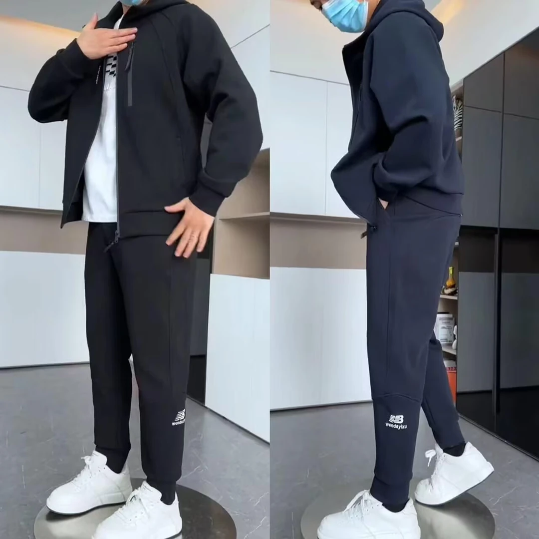 秋季新款休闲运动套装男士时尚百搭连帽夹克外套拉链束脚裤两件套