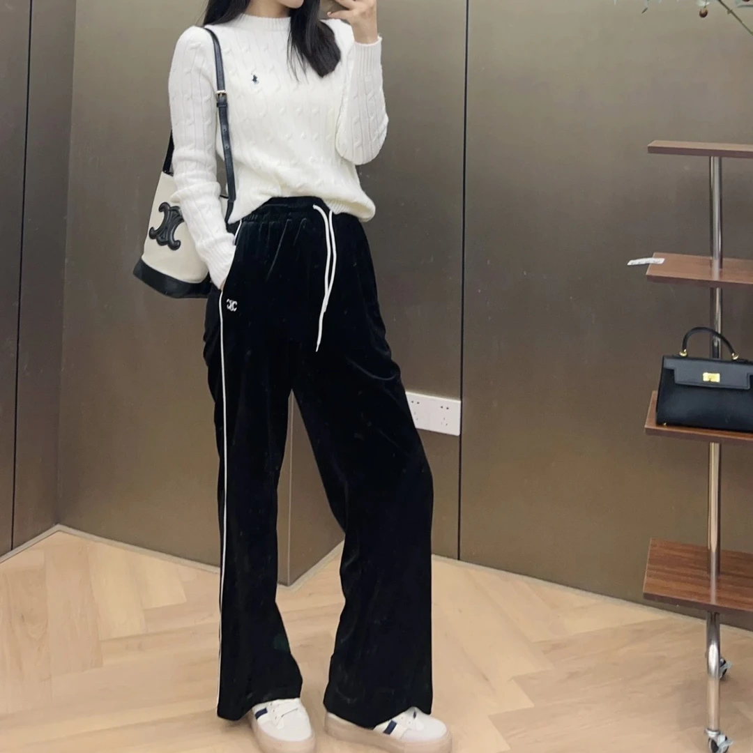 99新 Celine/思琳 tem169/刺绣抽绳高腰运动长裤 m码 棉