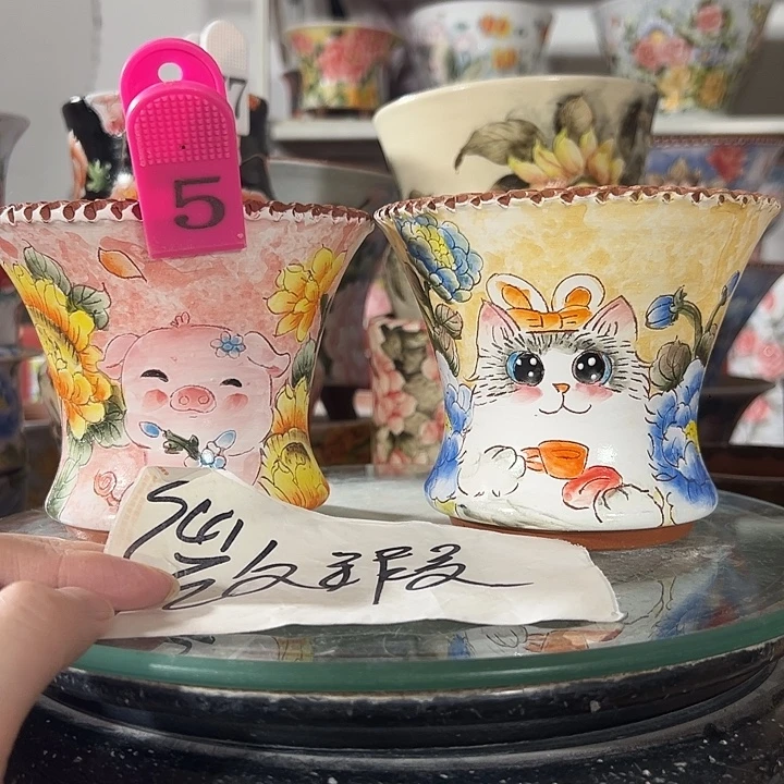 景德镇幸运花盆手绘韩式花盆