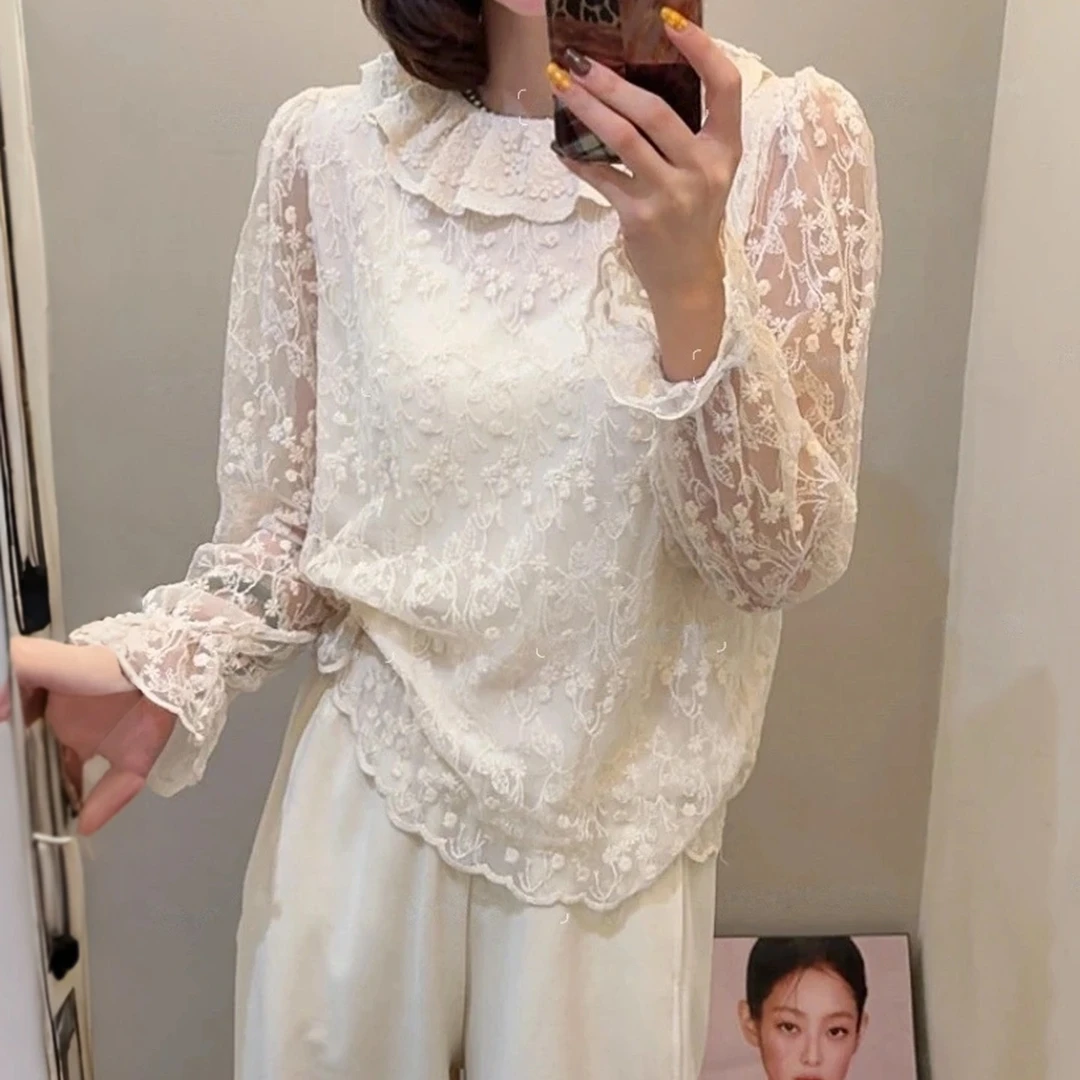 法式气质长袖衬衫女高级感轻奢减龄洋气2025新款设计感蕾丝上衣女
